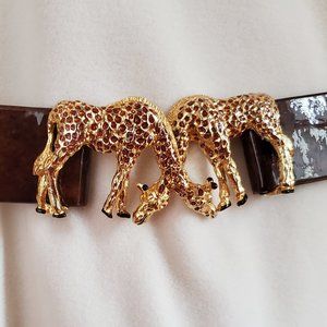 VINTAGE Mimi Di N 1992 Gold Tone Giraffe Buckle - Original Belt